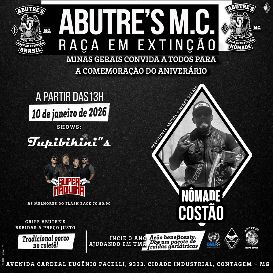 🎉 Abutre's M.C. Minas Gerais convida para a grande comemoração de aniversário! 🏍️