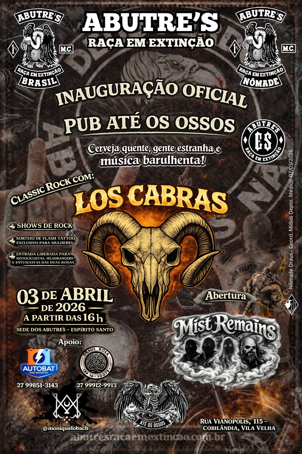 Inauguração Oficial do Pub Até os Ossos – Abutre's Raça em Extinção do estado do Espírito Santo